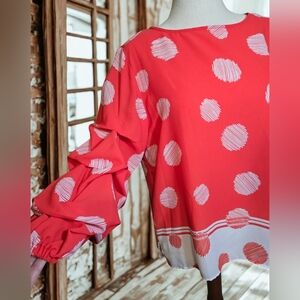 Investments Slim Factor Polka Dot Long Sleeve Top Dillards NWT